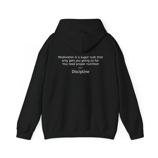 Quote Hoodie — “Proper nutrition.” Back-Print Pullover