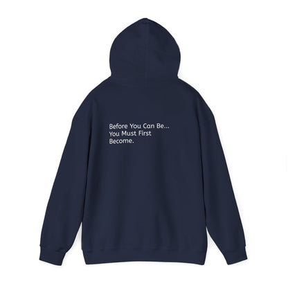 inspirational Quote Hoodie — “becoming.” Back-Print Pullover