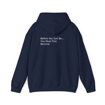 inspirational Quote Hoodie — “becoming.” Back-Print Pullover