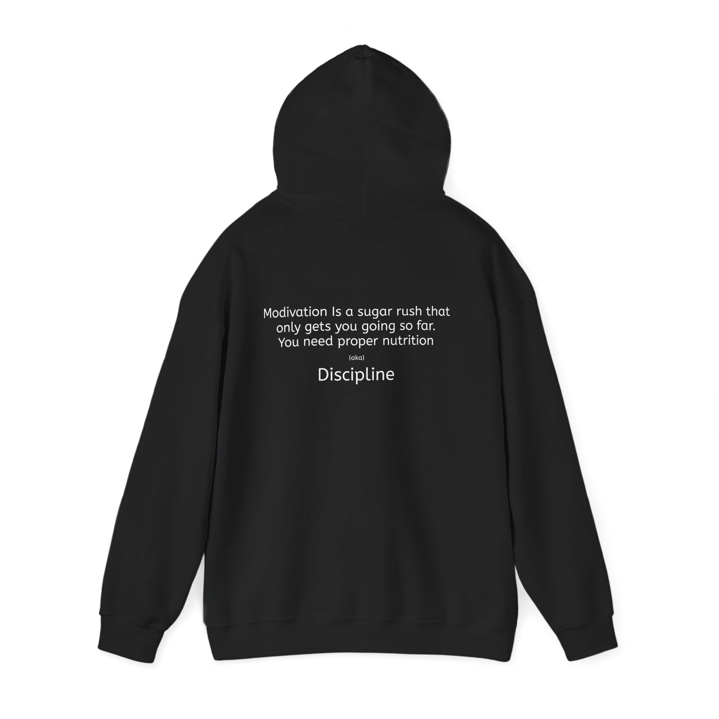 Quote Hoodie — “Proper nutrition.” Back-Print Pullover